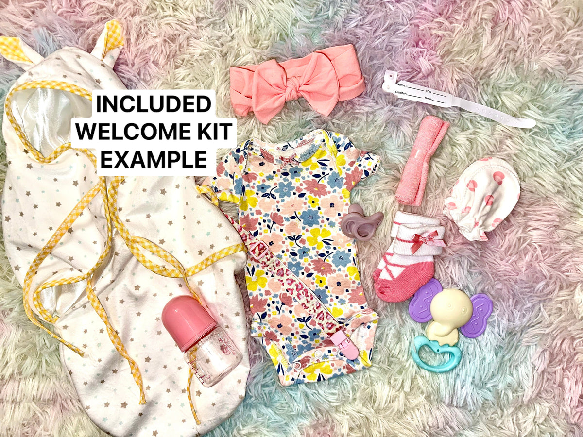 ADELINE BLONDE NEWBORN HAIR , CUSTOM MADE Full Silicone 19-20in” Girl open mouth approx 2 week TAT 10 days