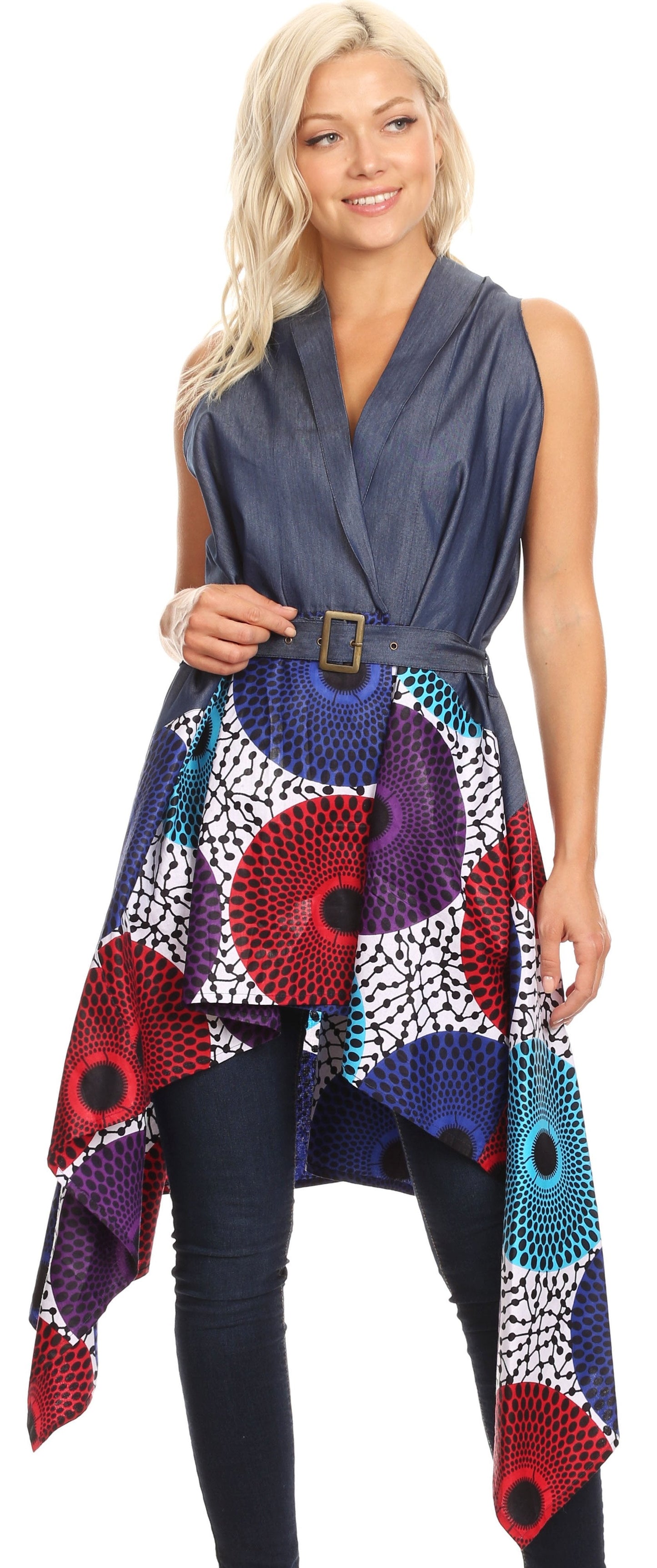 Sakkas Kaia Women's Open Front cardigan Top Asymetrical Ankara African Colorful