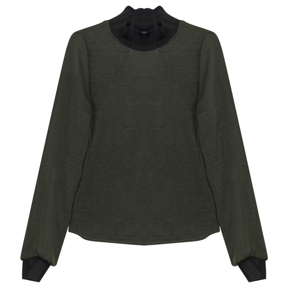 Mock Neck Top with Elastic Rib Lace