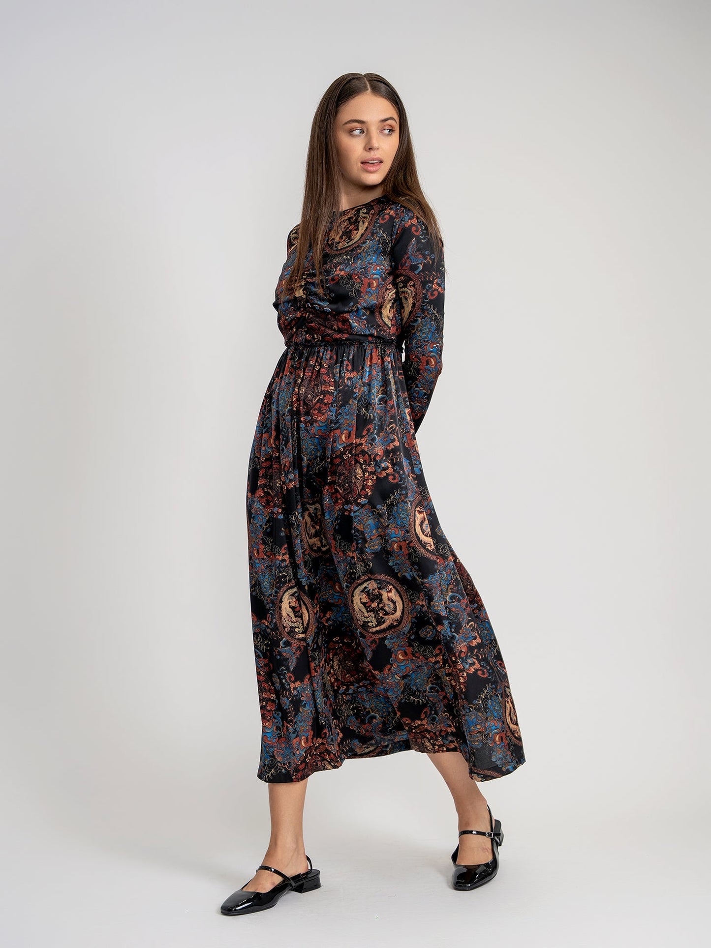 Baroque Medallion Ruched Dress