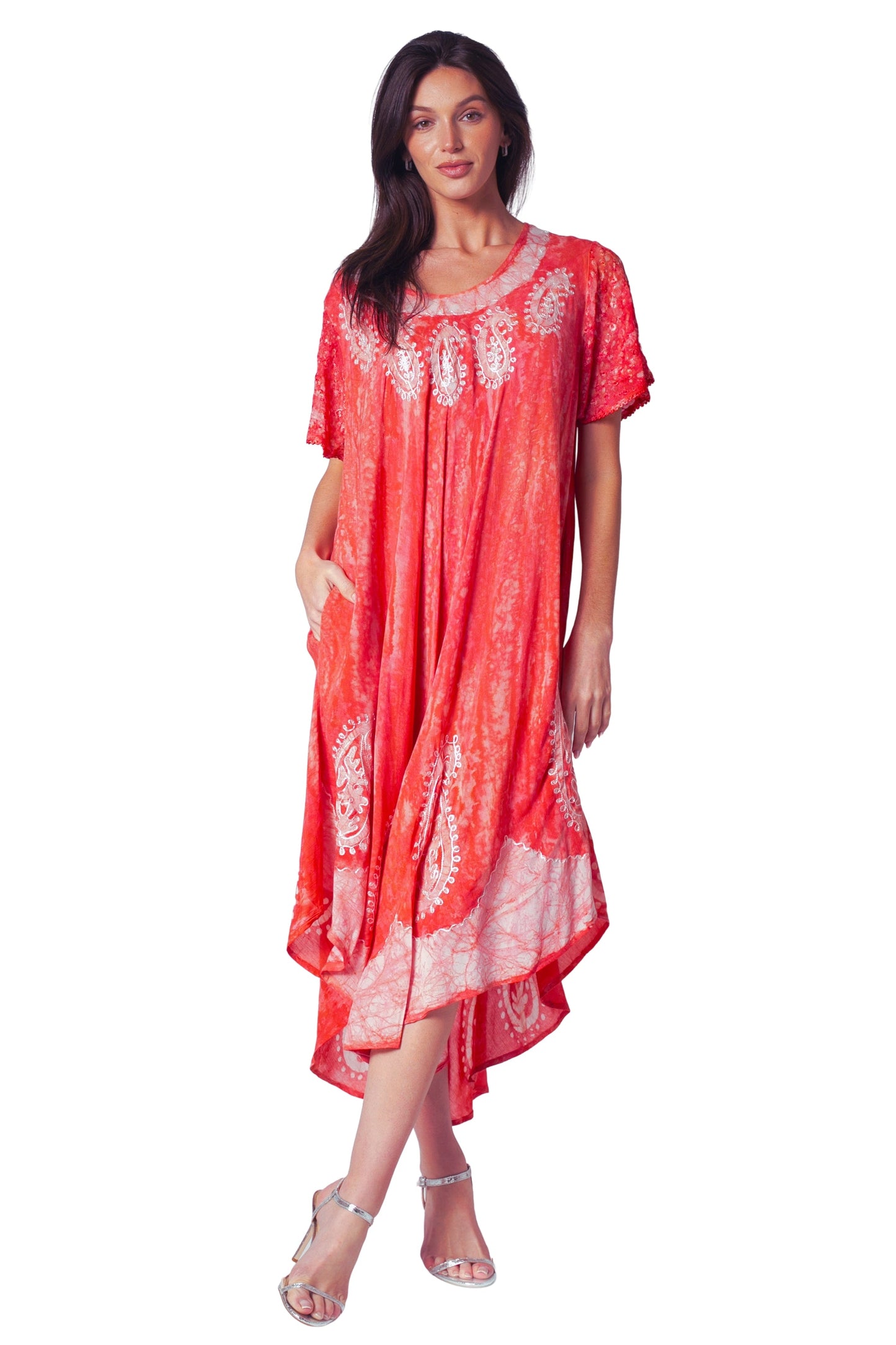 Sakkas Bree Long Embroidered Cap Sleeve Marbled Dress