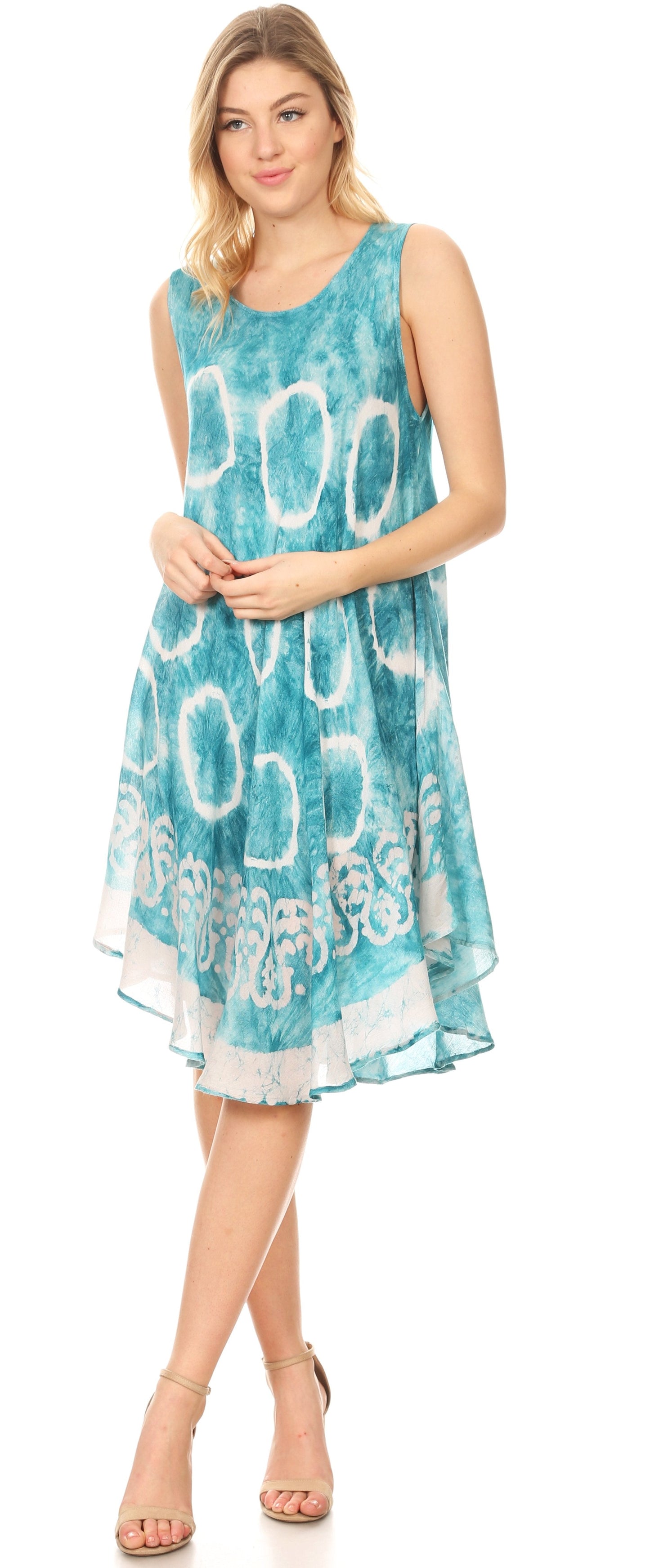 Sakkas Marlena Women's Swing Sleeveless Tie Dye with Batik Nightgown Dress Cover