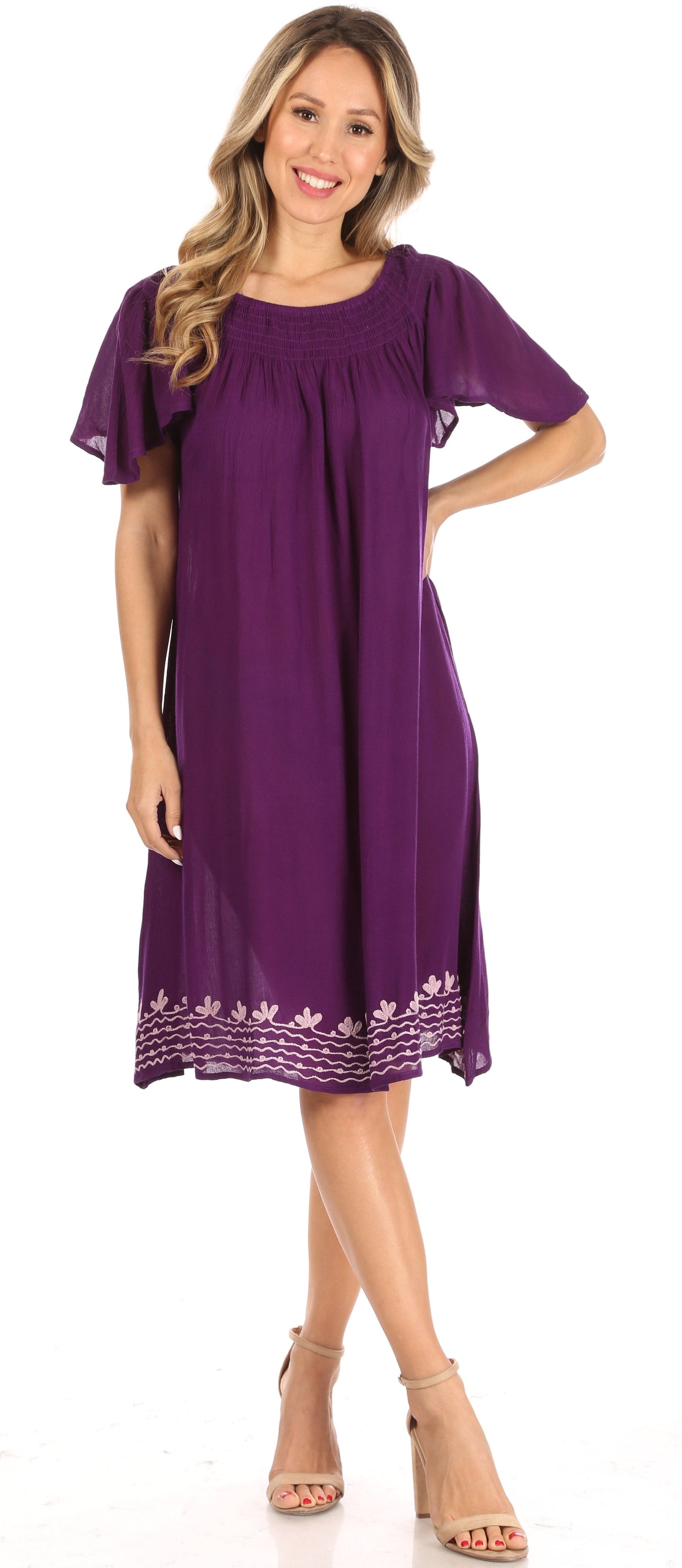 Sakkas Desma Women Casual Loose Summer off Shoulder Midi Boho Dress Cover-up