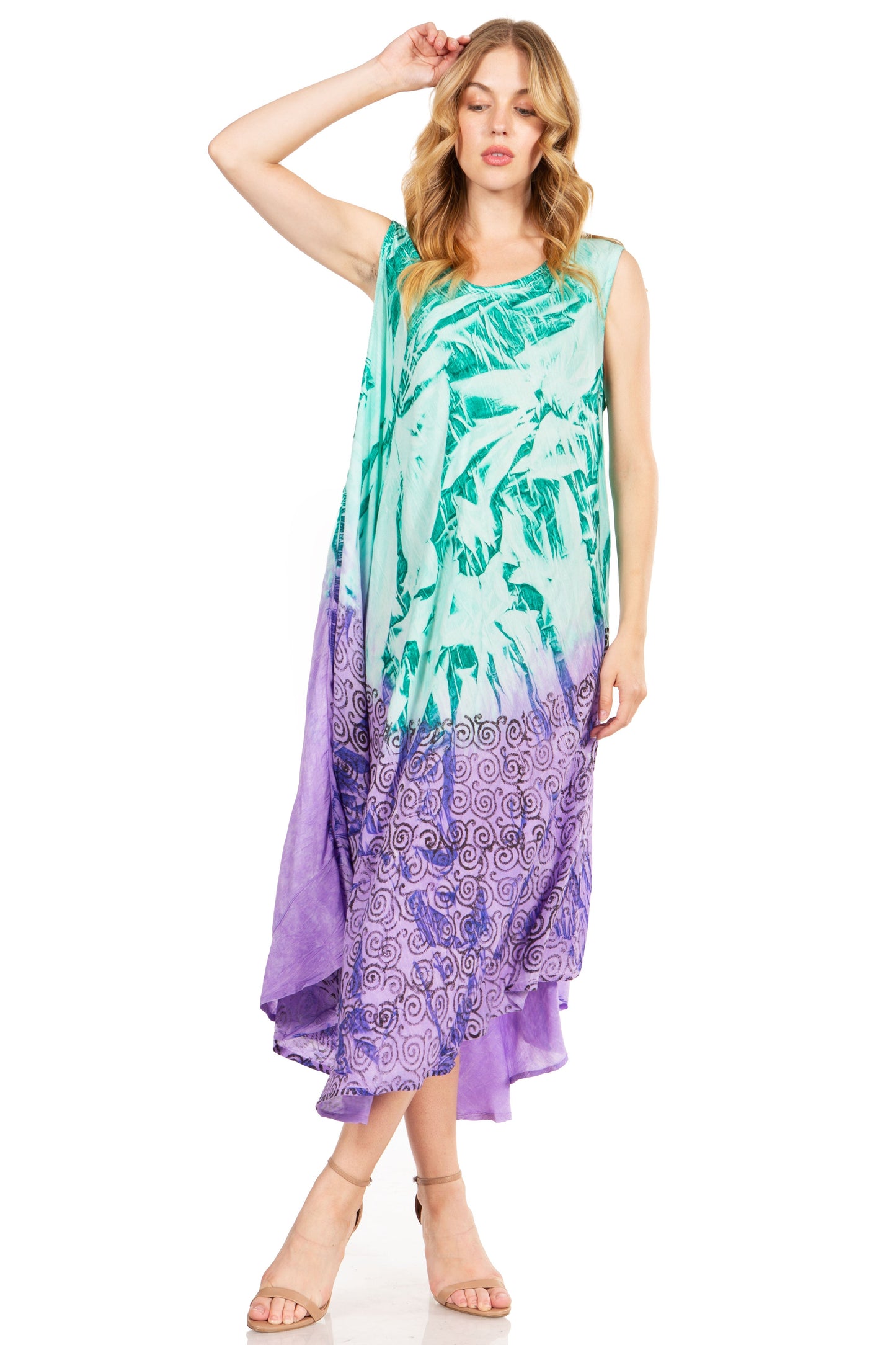 Sakkas Starlight Fourth Women's Tie Dye Caftan Tank Dress/Cover Up Beach Kaftan