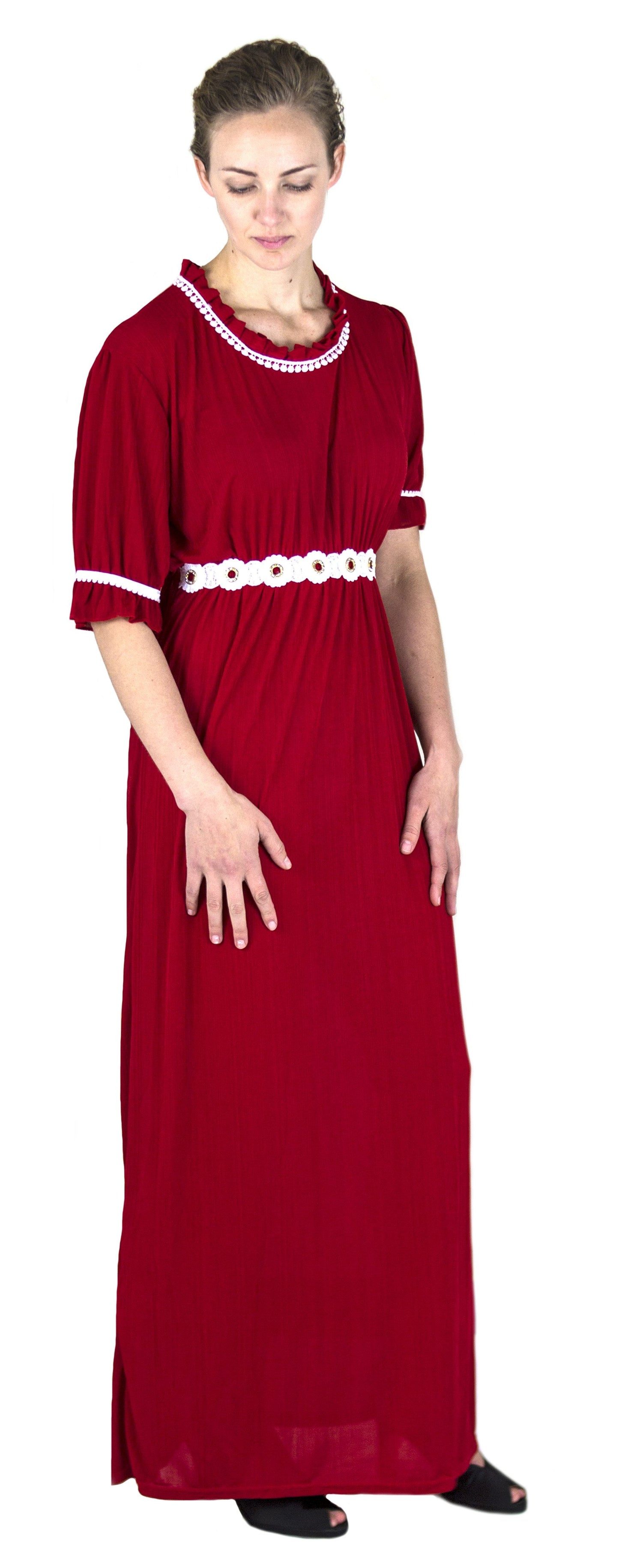 Sakkas Isabis Womens Casual Long Lace Modest Dress with Short Sleeves Stretchy