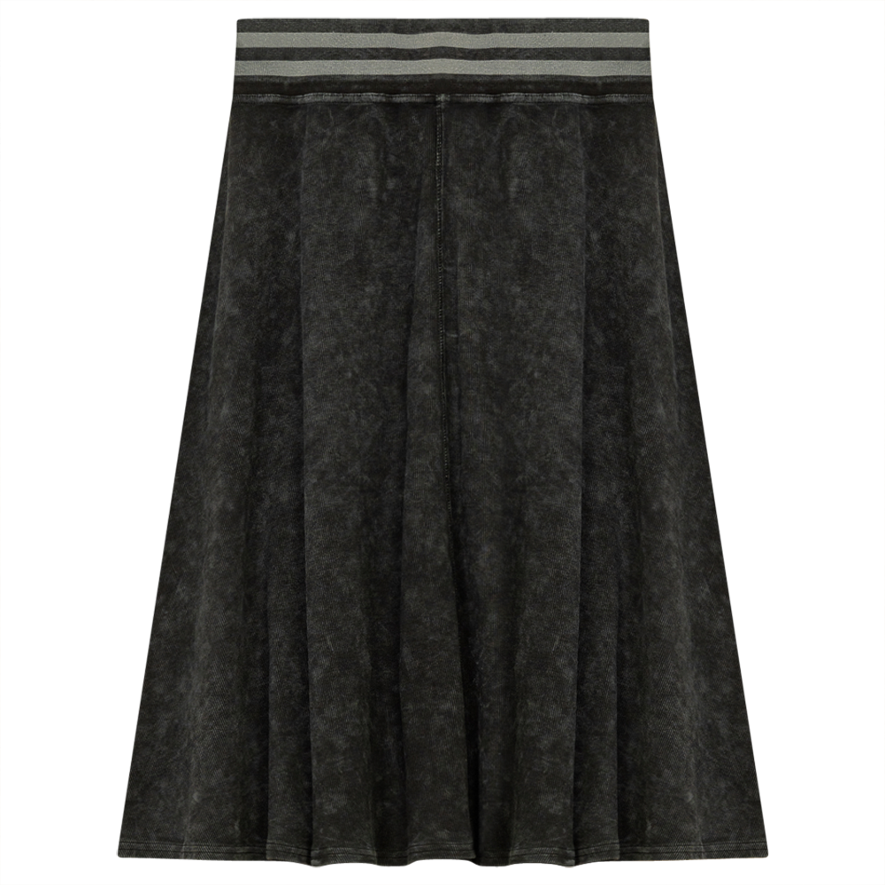 Ladies Denim Rib Short Panel Skirt With Elastic Stripe Waistband