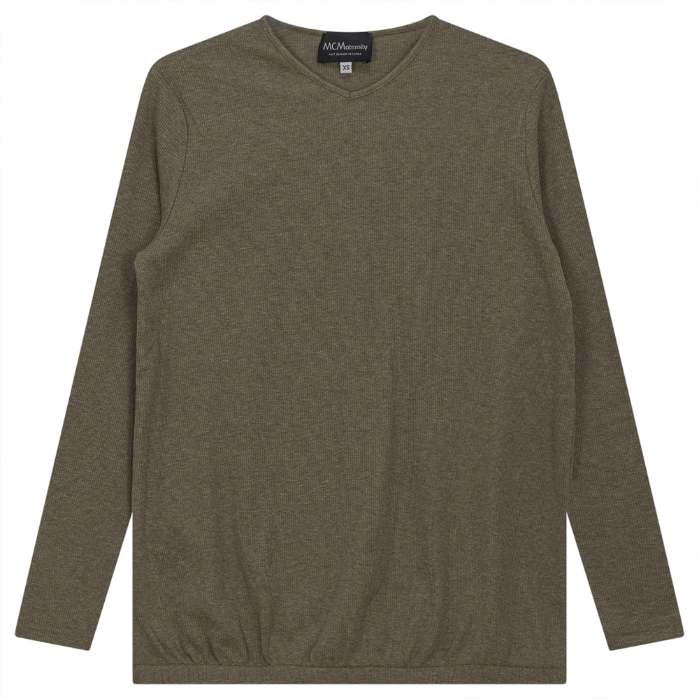Ribbed Maternty V-Neck Bubble Top
