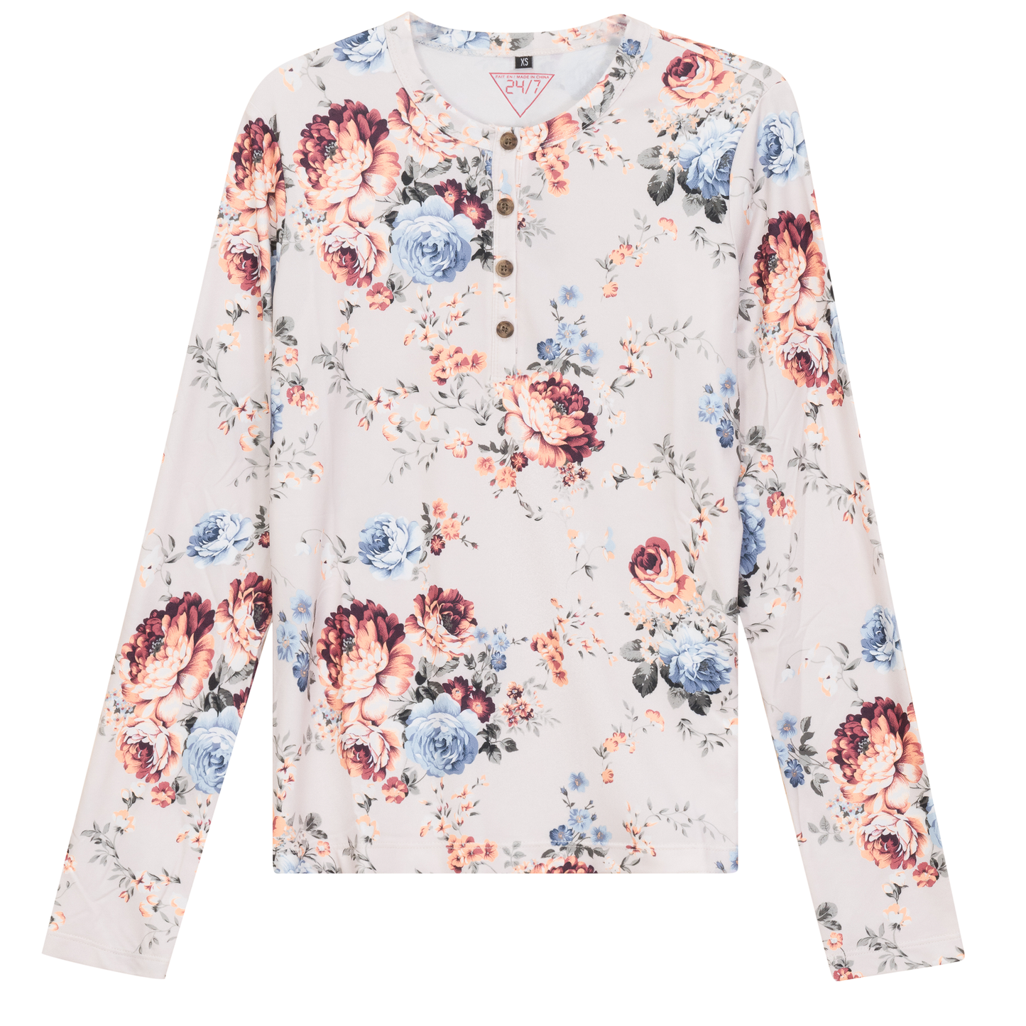 Henley Front Floral Tee