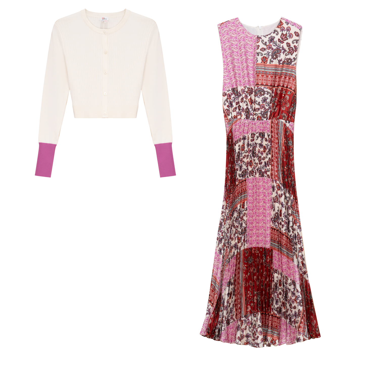 Pleated Jumper with Cardigan Set