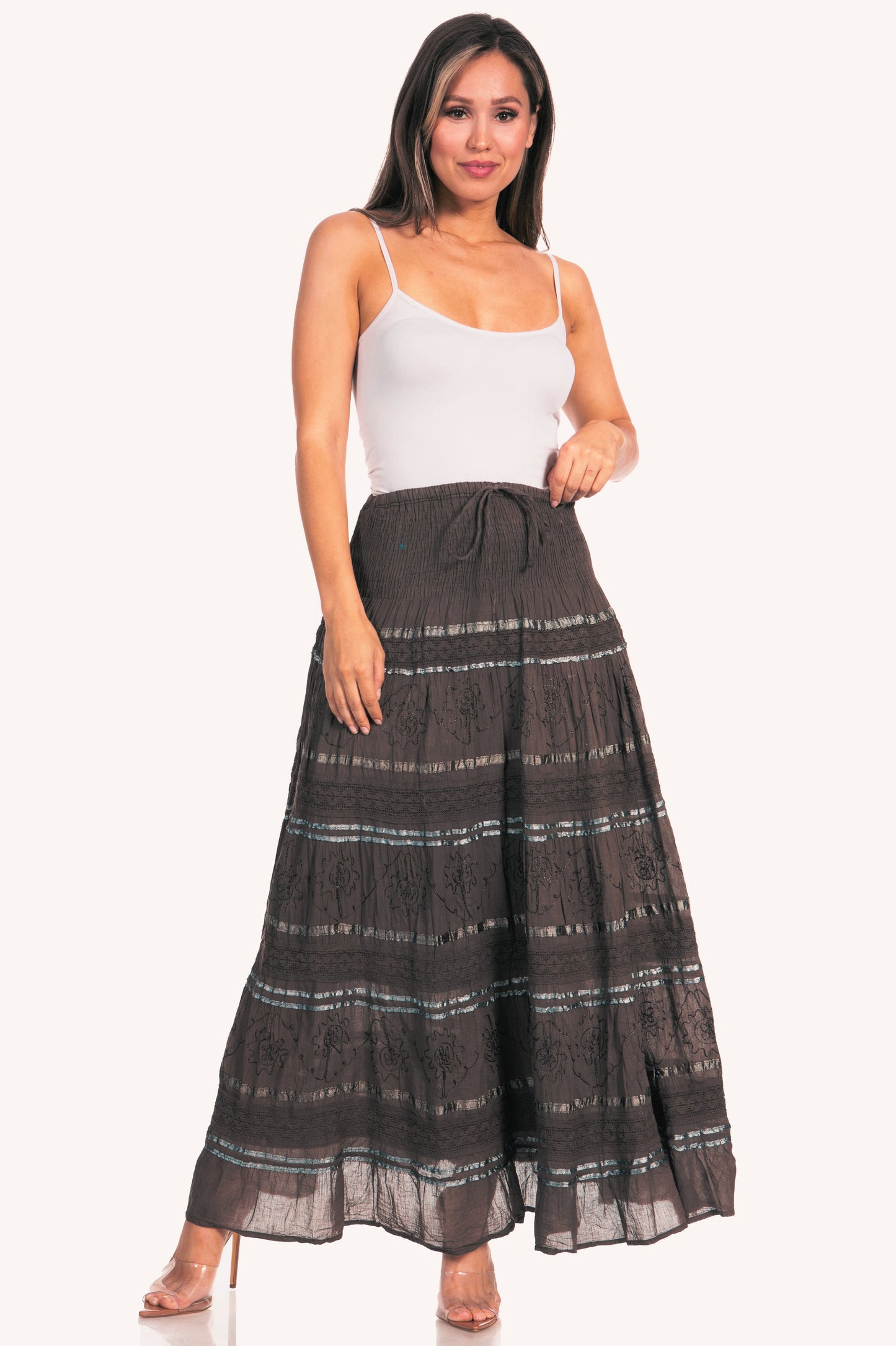 Sakkas Lace and Ribbon Peasant Boho Skirt