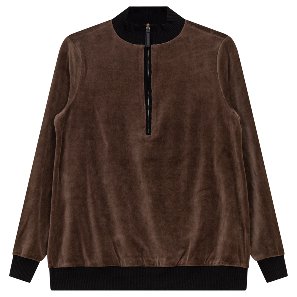Velour Zipper Mock Neck Contrast Maternity Top