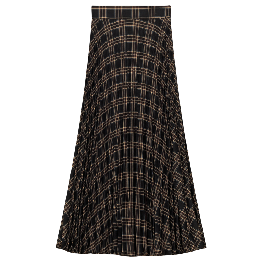 Accordian Pleated Midi Plaid Skirt