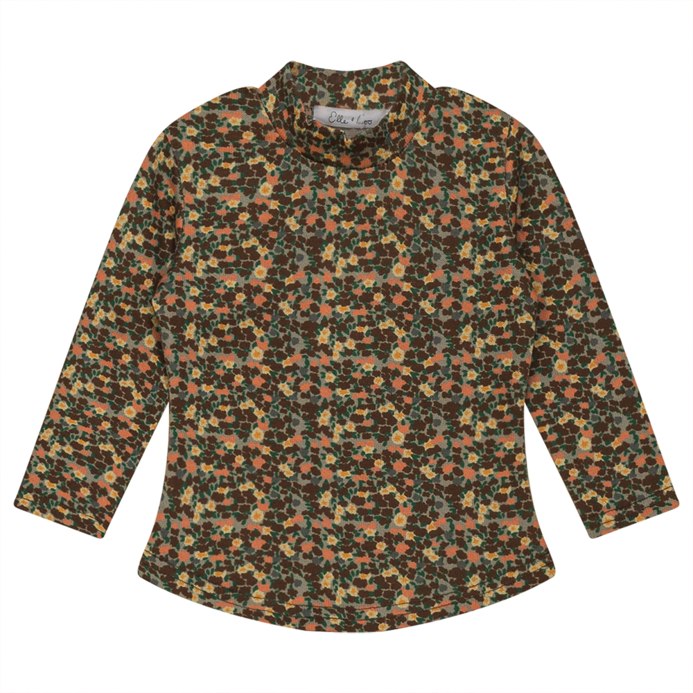 Multi Flower Print Mock Neck Top