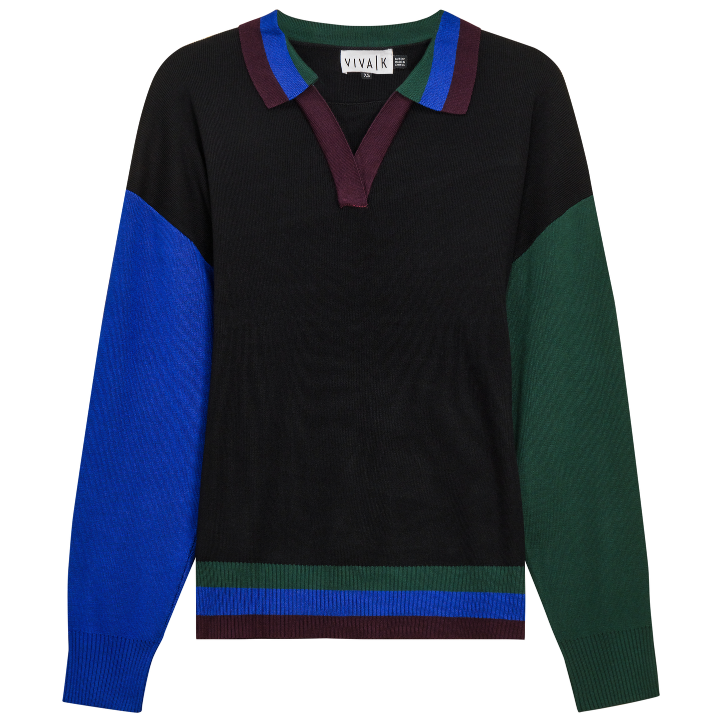 Color Blocked V Neck Knit Sweater