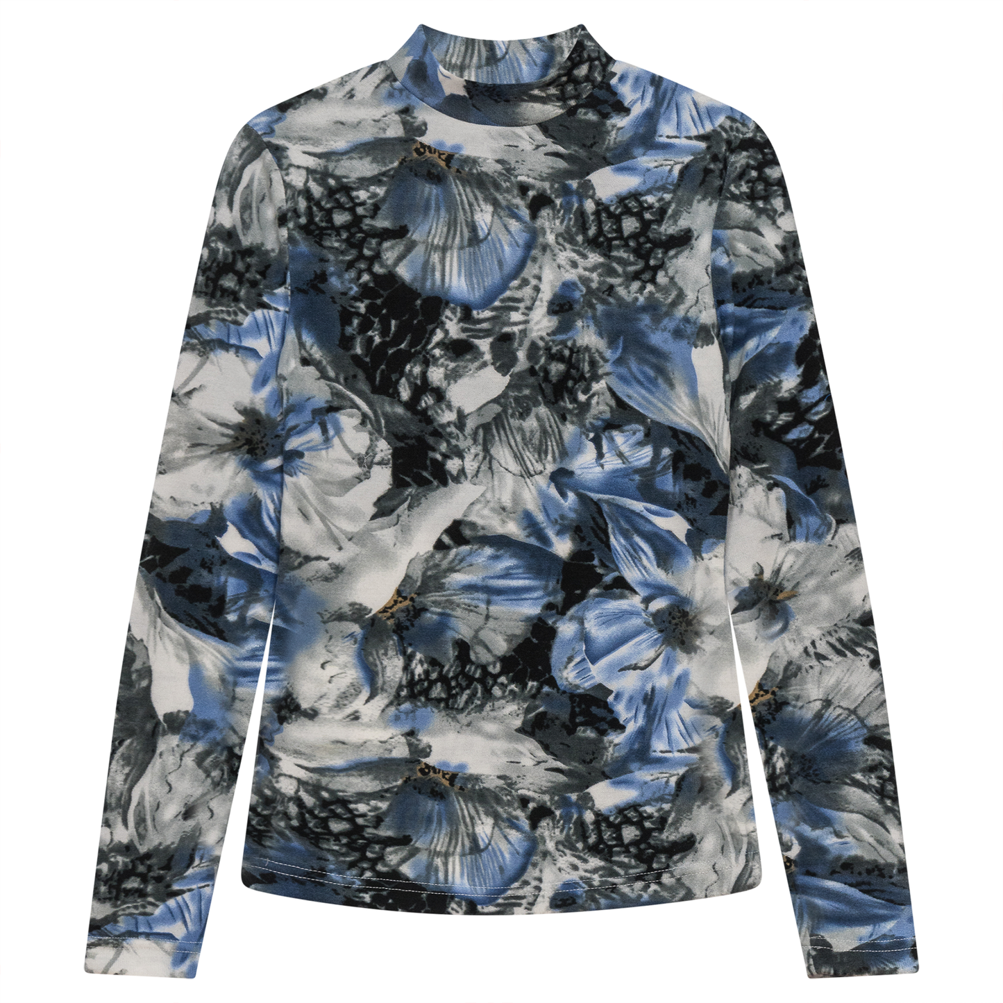 Printed Knit Mock Neck Tee