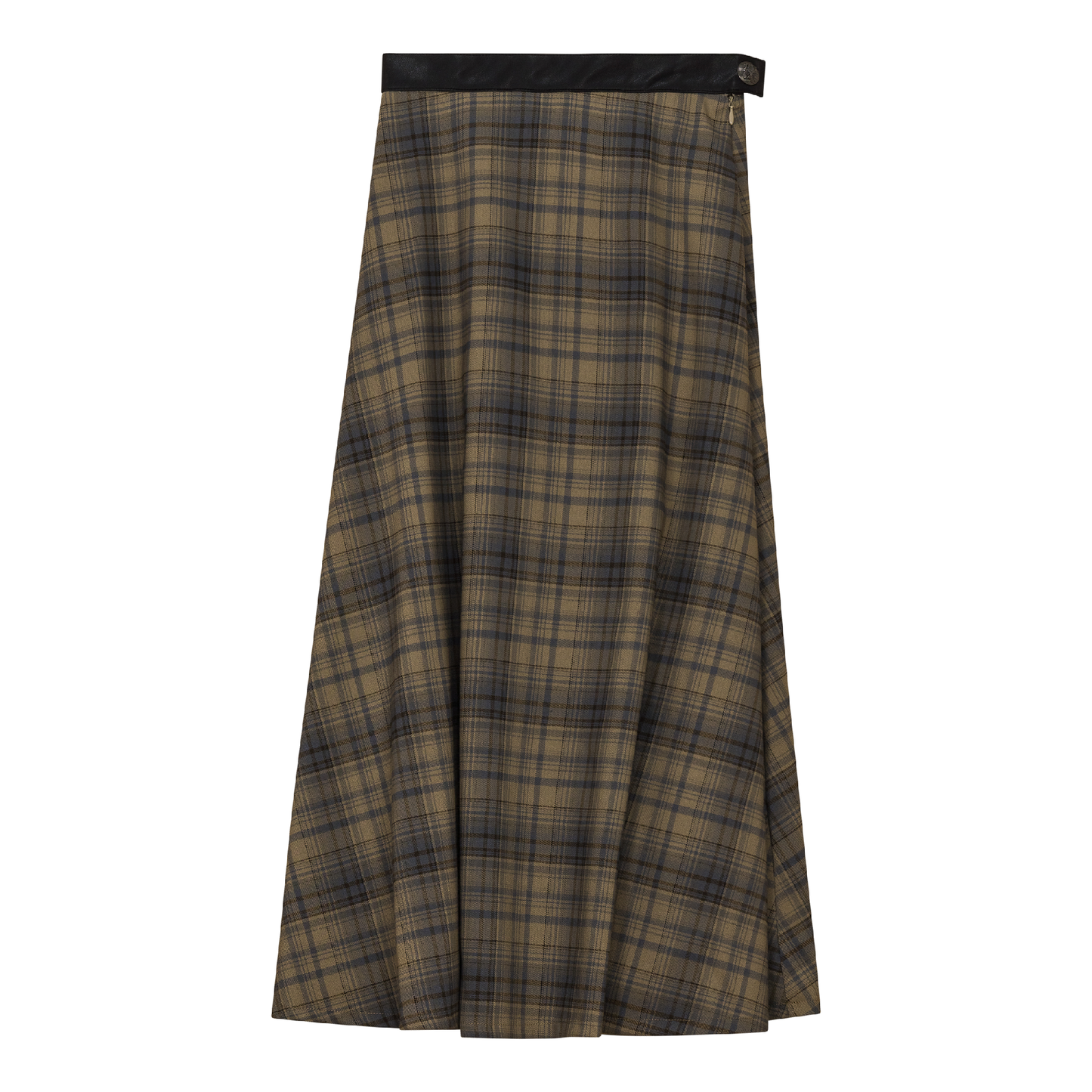 Plaid Fly Front Midi Skirt