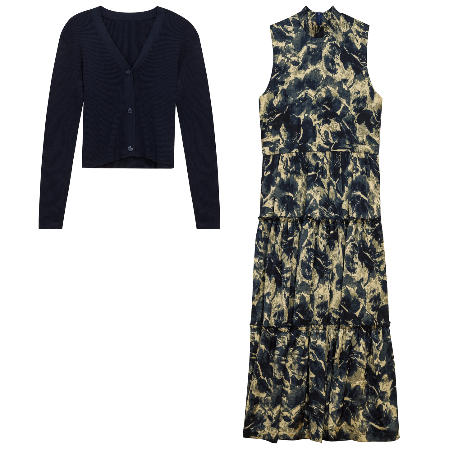 Printed Satin Jumper With Knit Top