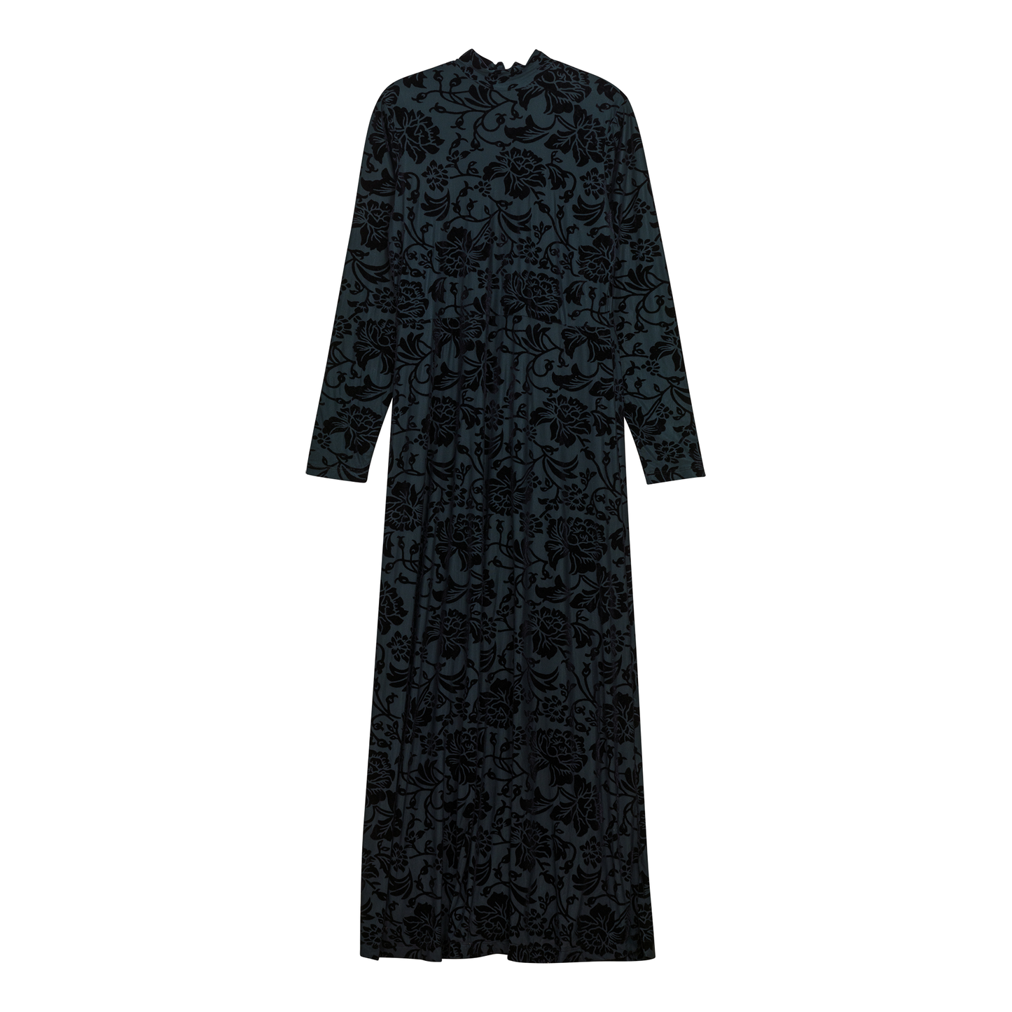 Mock Neck Flocked Chiffon Maxi Dress