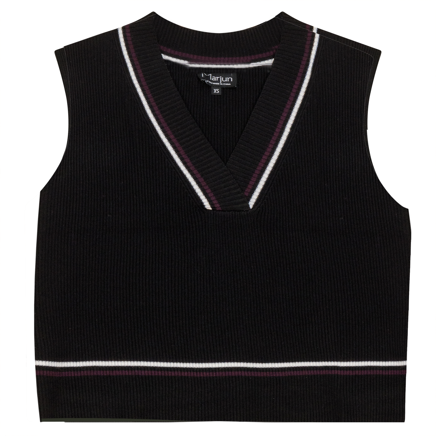 Rib Knit Vest With Contrast Stripes
