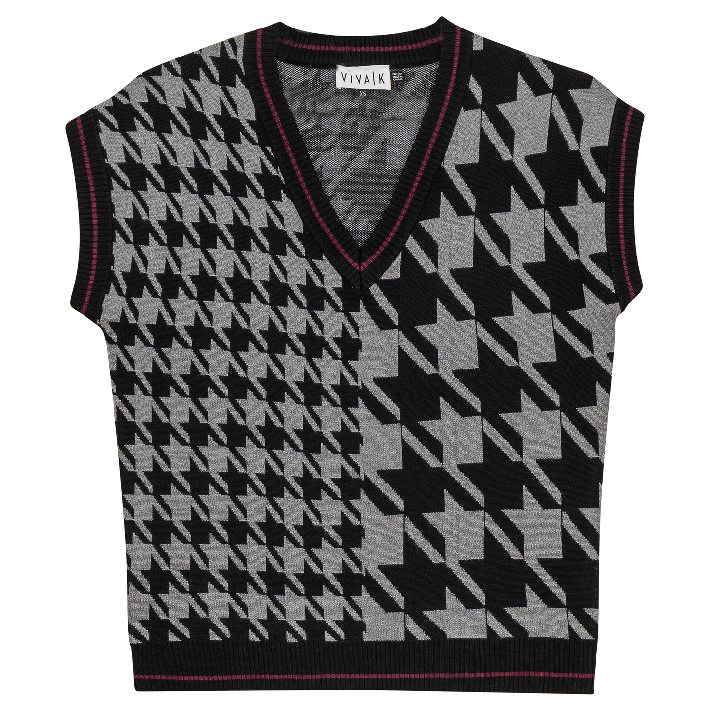Houndstooth Contrast Knit Vest