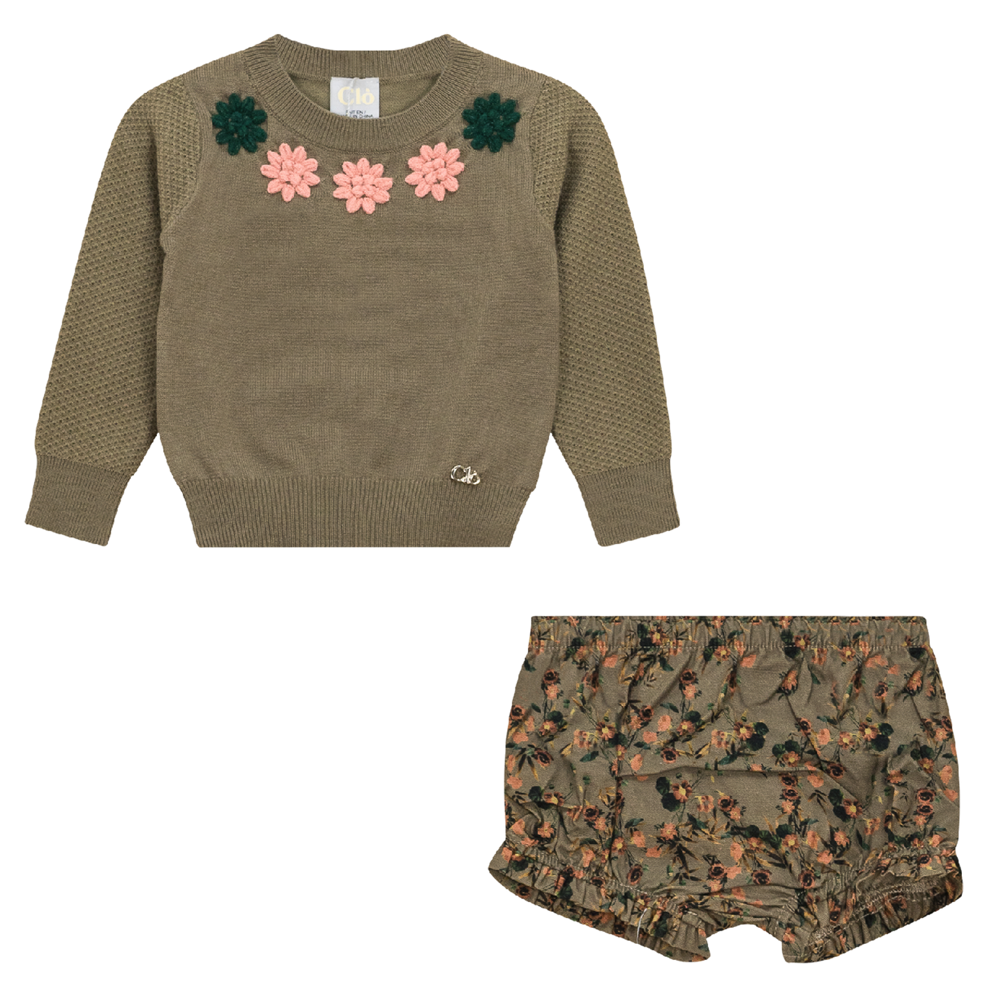 Flower Print Embroidered Set