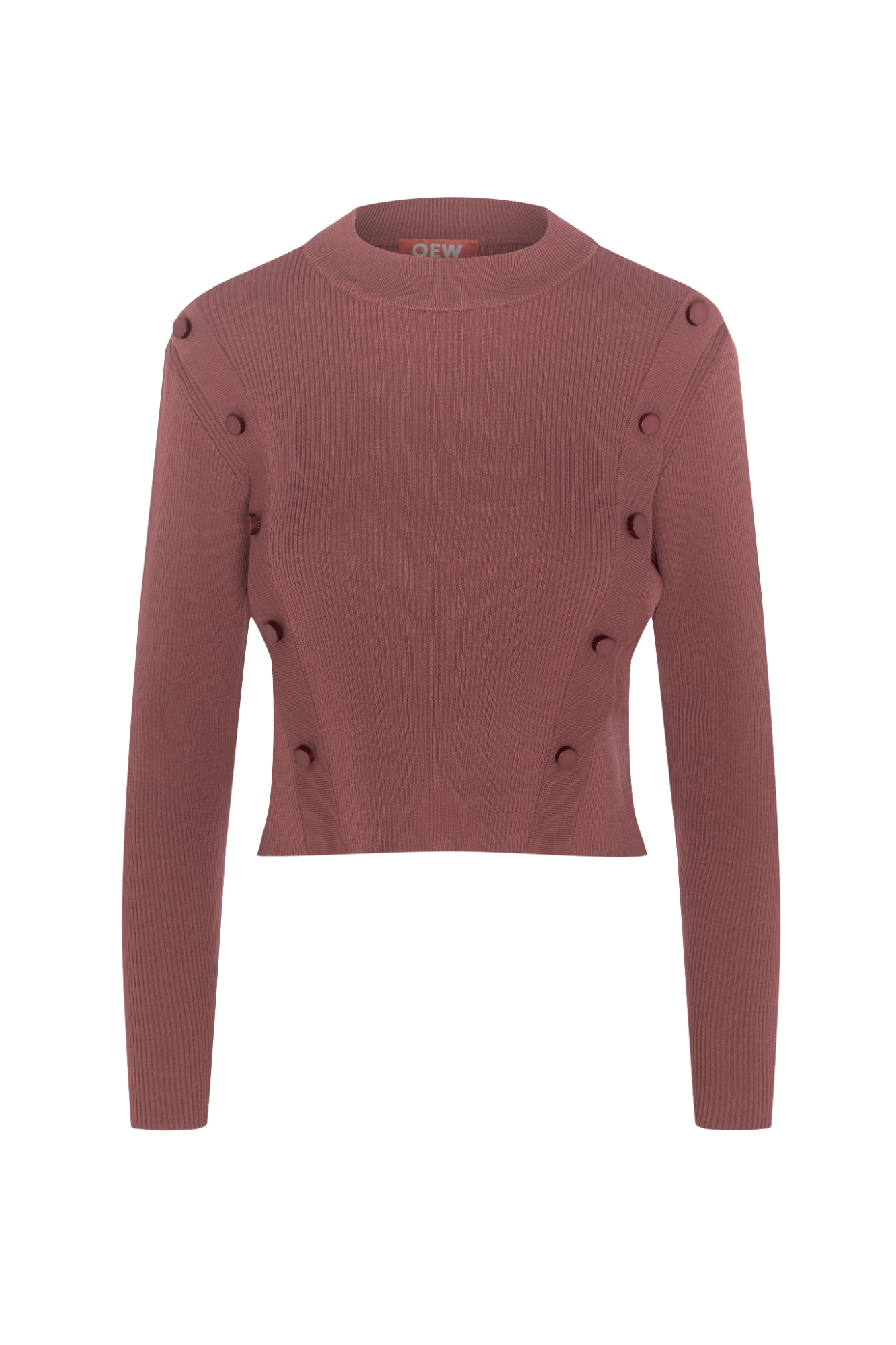 Cropped Ribbed Mock Neck Button Sweater