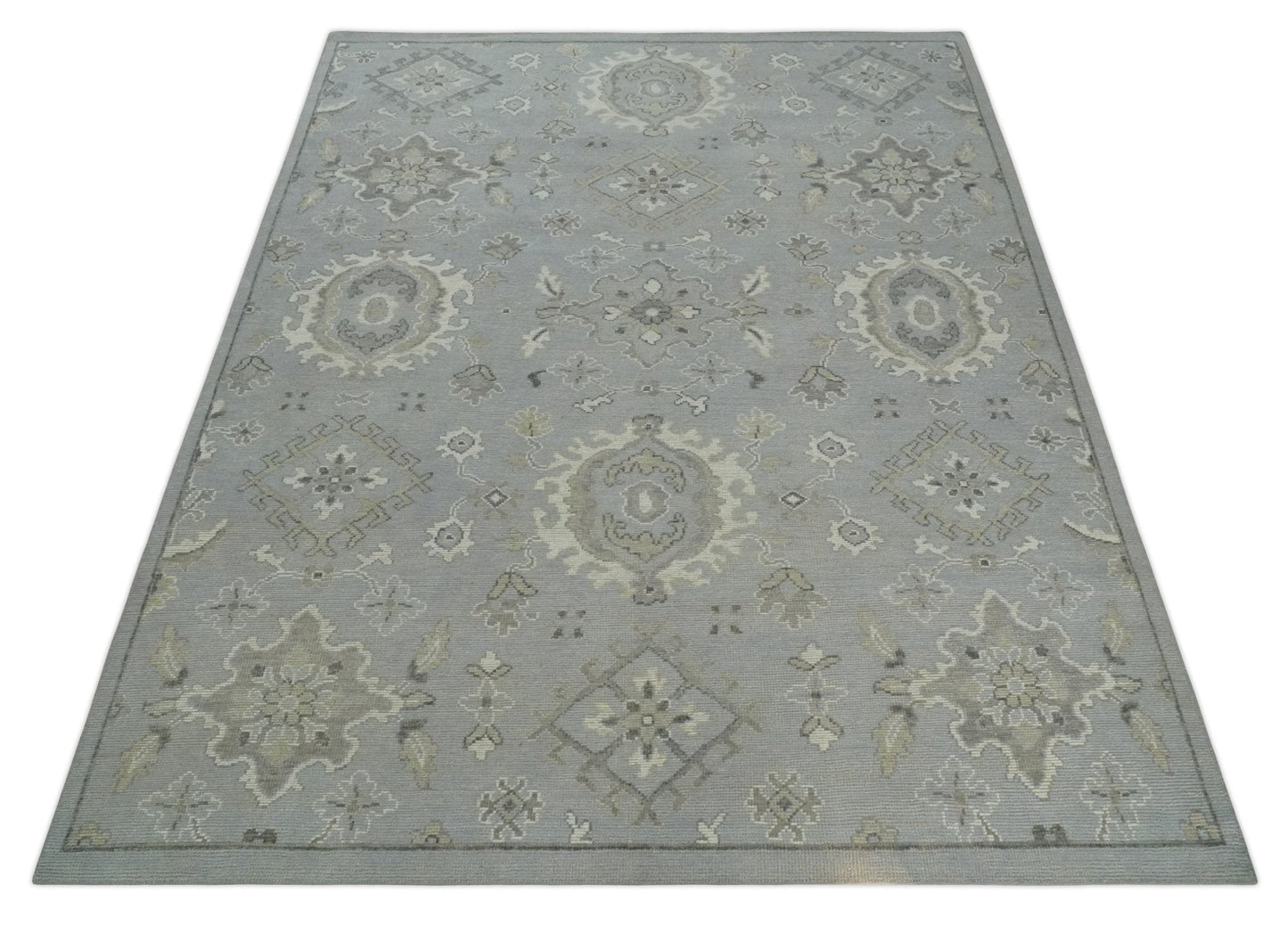 Antique Style Silver And Beige Modern Oushak wool Area Rug