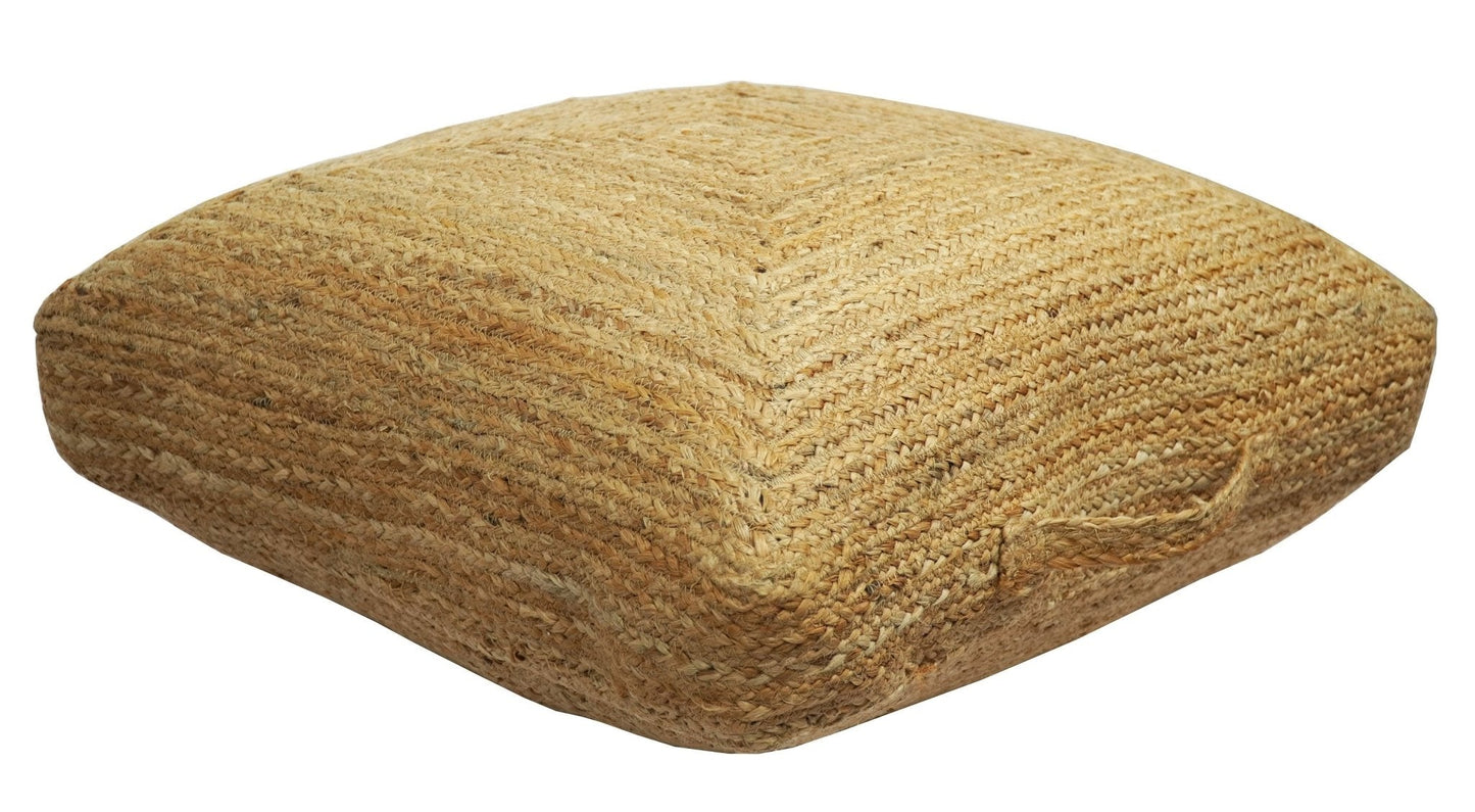 Modern Style Hand Braided Gold Jute Square Pouf