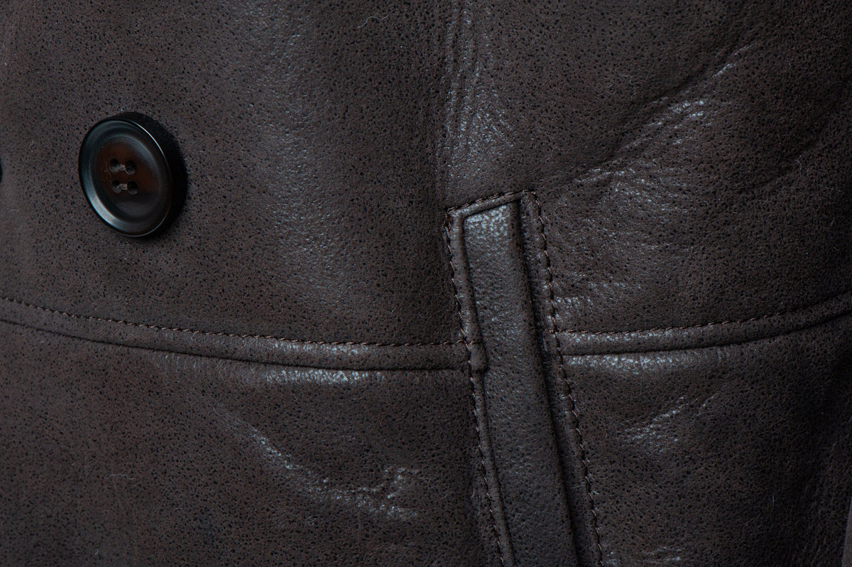 Handmade Jozef's 3/4 Length Brown Shearling Buttoned Coat