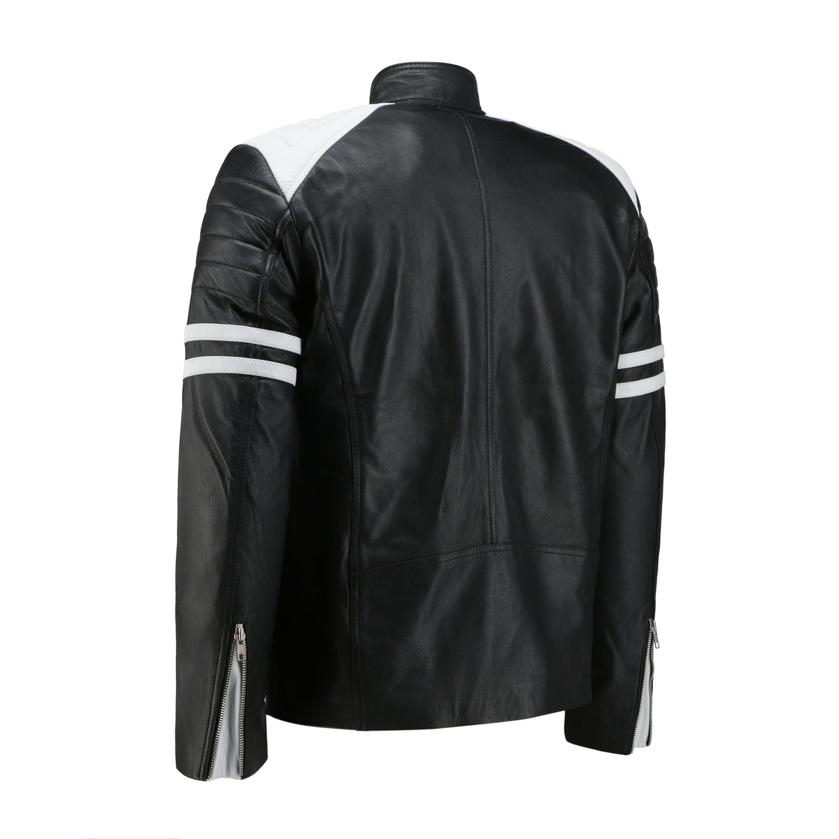 Handmade Rodger's White And Black Biker Style Leather Jacket