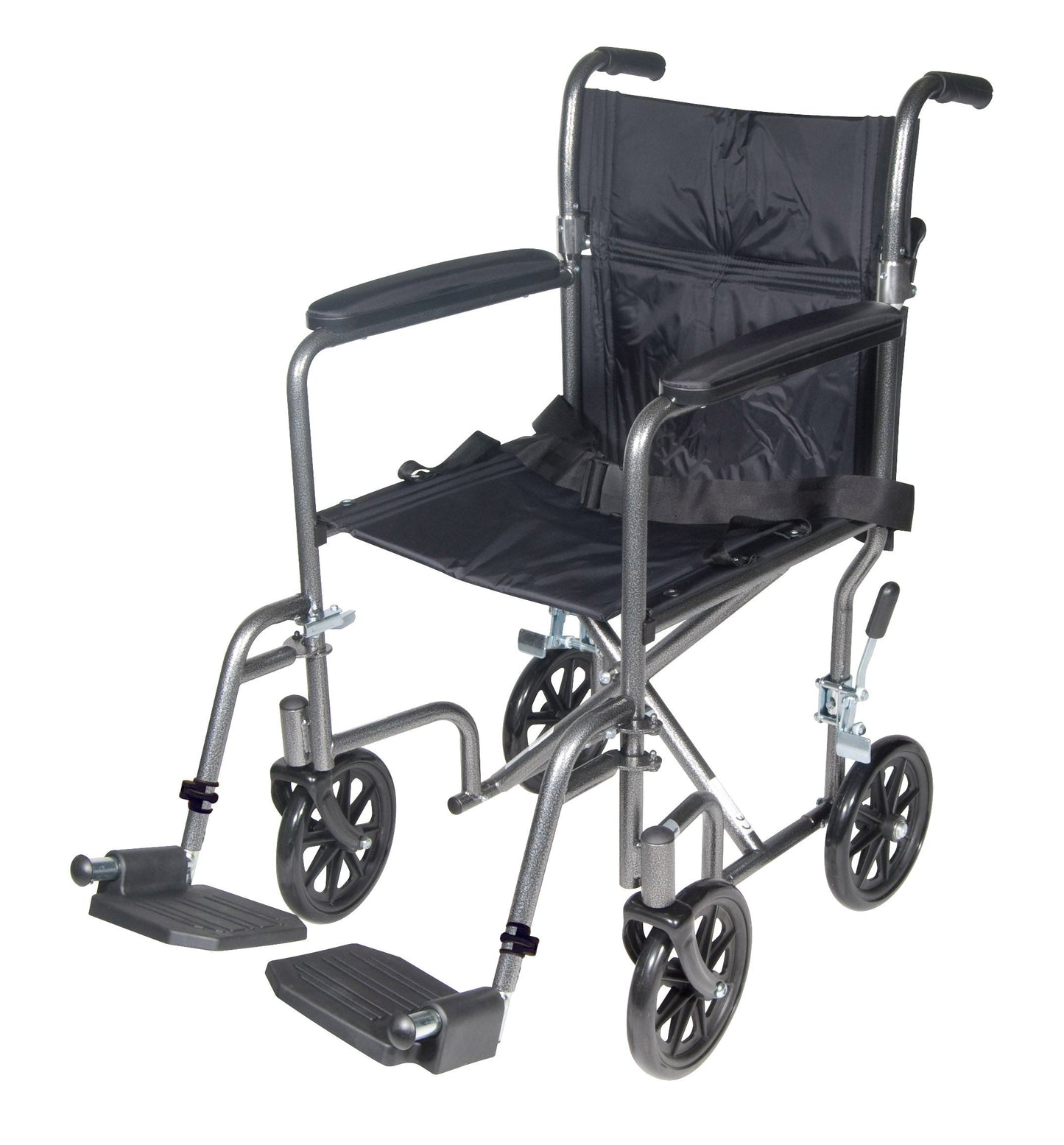 Steel Transport Wheelchair, Fixed Full Arms, 17" Seat