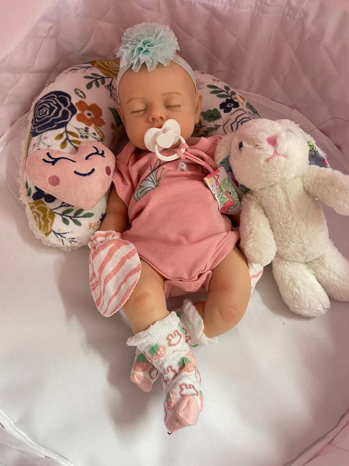 Lizzy 16in reborn baby Full Silicone Preemie Painted Hair open mouth approx 4lbs