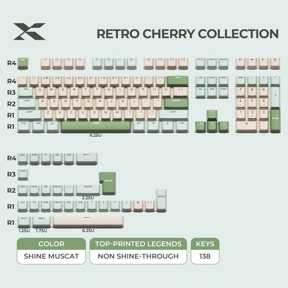 XVX Retro Cherry Series Color Matching Double-Shot PBT Keycap Set