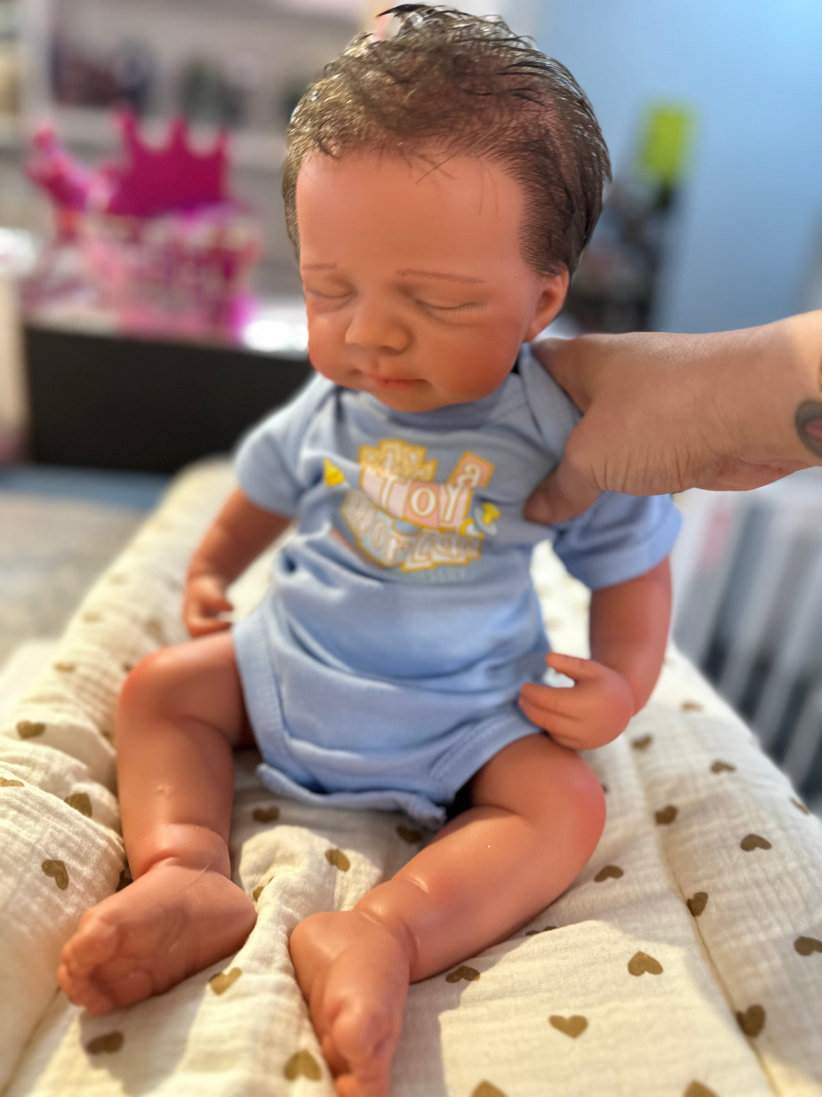 Hendrix 19” W/ short NEWBORN HAIR straight Full Silicone Boy Tan Skin Tone open mouth tat 10-15 days