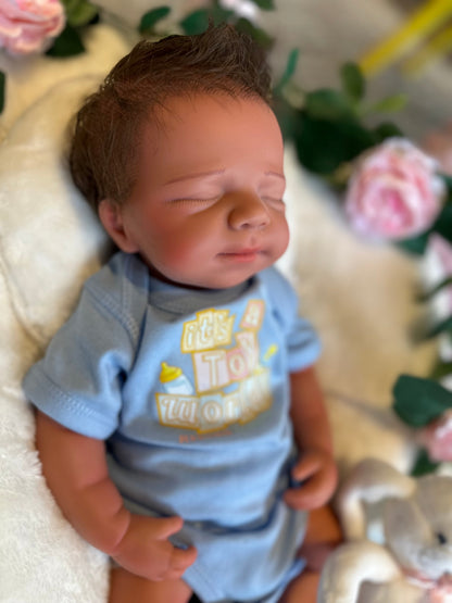 Hendrix 19” W/ short NEWBORN HAIR straight Full Silicone Boy Tan Skin Tone open mouth tat 10-15 days