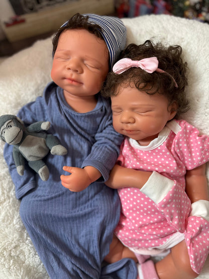 Hendrix 19” W/ NEWBORN CURLY HAIR, CUSTOM MADE Full Silicone Boy Tan Skin Tone open mouth TAT 10 days