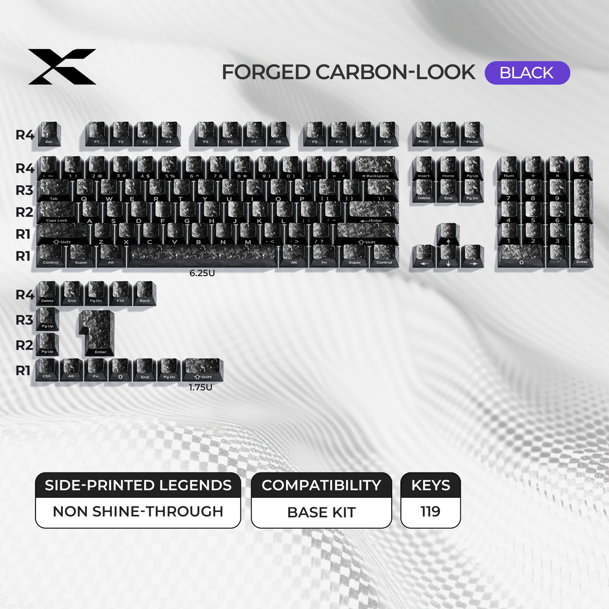 XVX Forged Carbon-Look Cherry Profile Side-Printed PC Keycap Set
