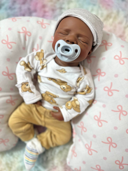 Daniel 19-20in reborn baby dark skin Tone Full Silicone newborn  Boy approx 7.3 lbs open mouth 10 days tat