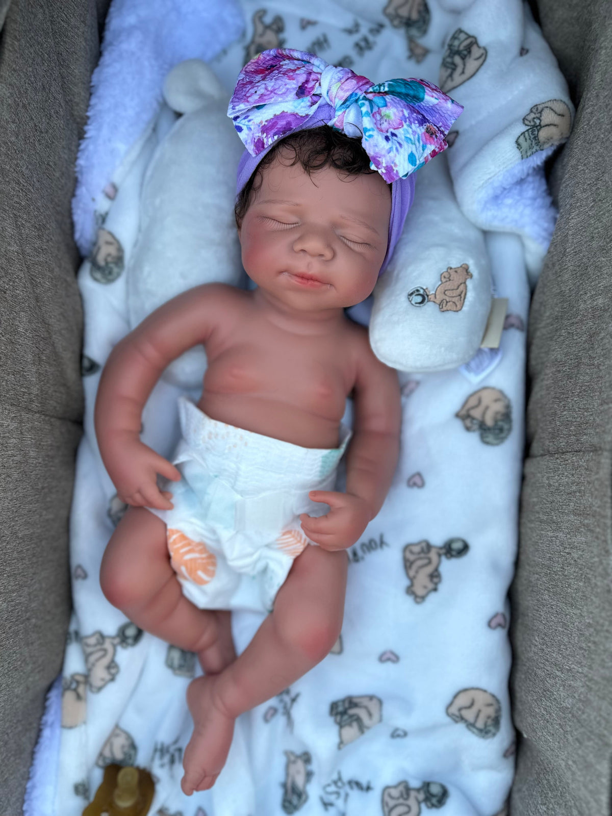 Victoria 19” W/ NEWBORN CURLY HAIR , CUSTOM MADE Full Silicone Tan Skin open mouth