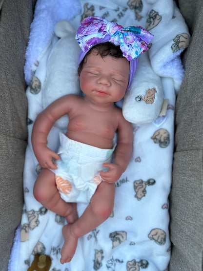 Victoria 19” W/ NEWBORN CURLY HAIR , CUSTOM MADE Full Silicone Tan Skin open mouth