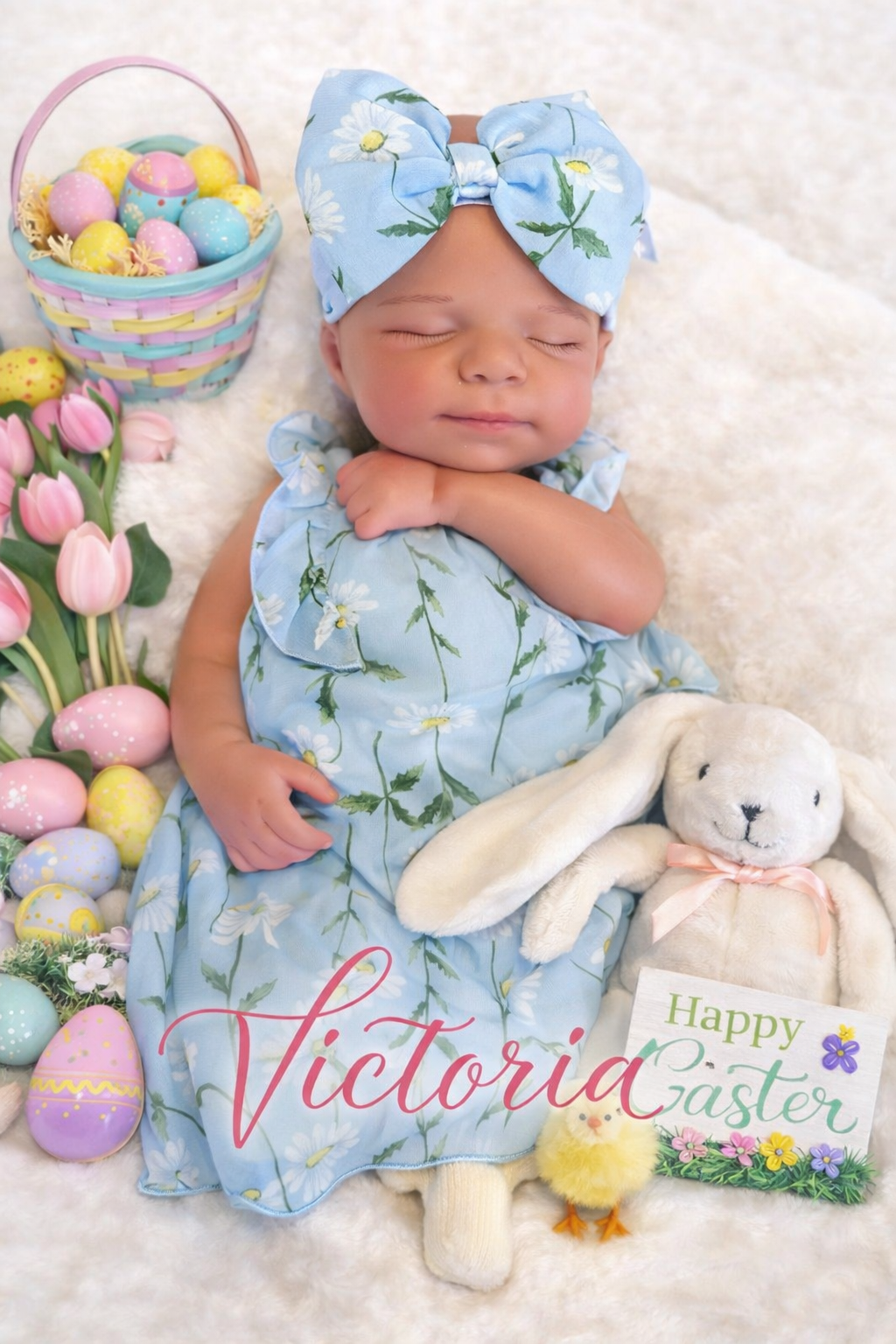 Victoria 19” reborn baby Full Silicone Girl Tan Skin Tone approx 7.2lbs wears newborn open mouth