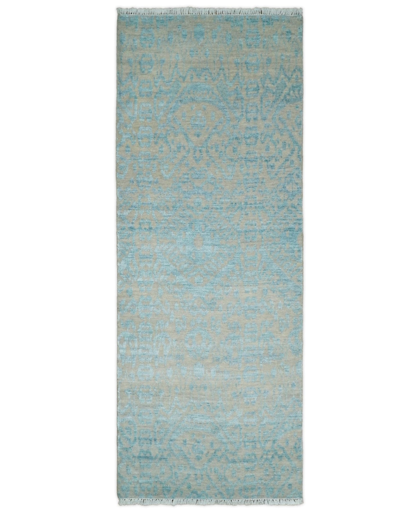 3x8 Fine Hand Knotted Camel and Blue Traditional Persian Style Antique Wool and Silk Rug