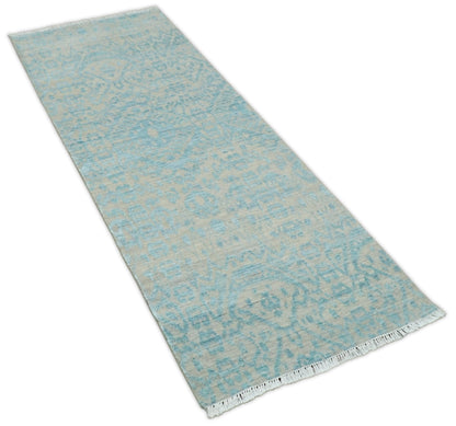 3x8 Fine Hand Knotted Camel and Blue Traditional Persian Style Antique Wool and Silk Rug