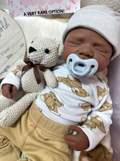 Daniel 19-20in reborn baby dark skin Tone Full Silicone newborn  Boy approx 7.3 lbs open mouth 10 days tat