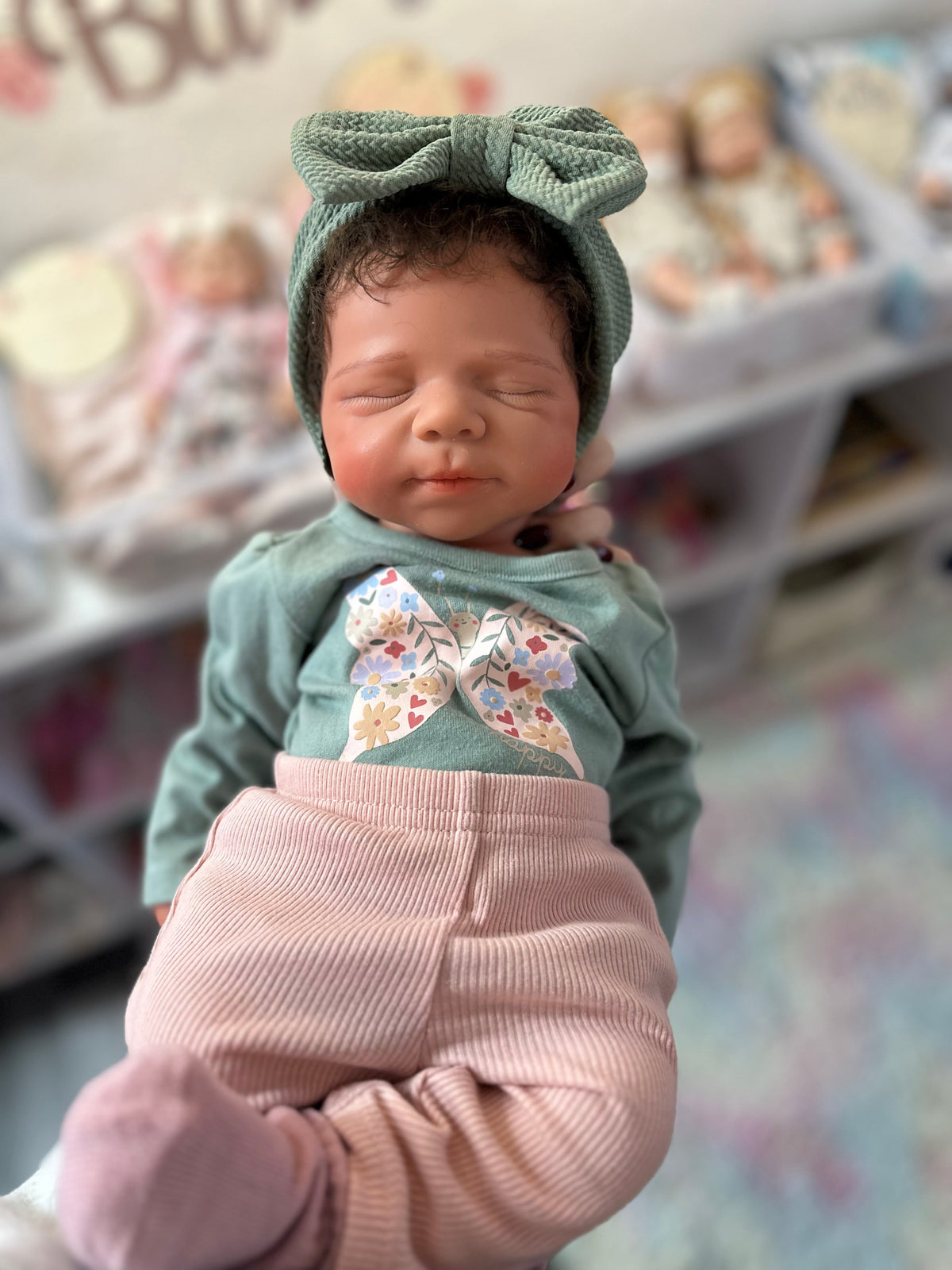 Victoria 19” W/ NEWBORN CURLY HAIR , CUSTOM MADE Full Silicone Tan Skin open mouth