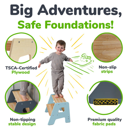 2-Step Wooden Stool for Toddlers(Step Stool for Children Ages 2+)