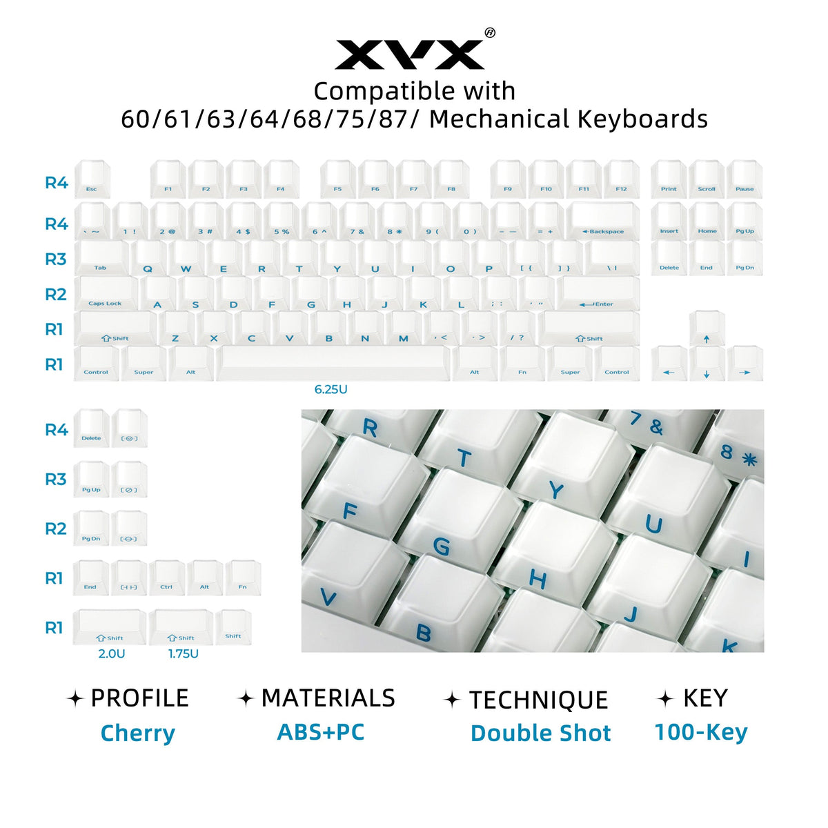 XVX Velvet Jelly Side-Printed Translucent Cherry Profile Double-Shot Keycap Set