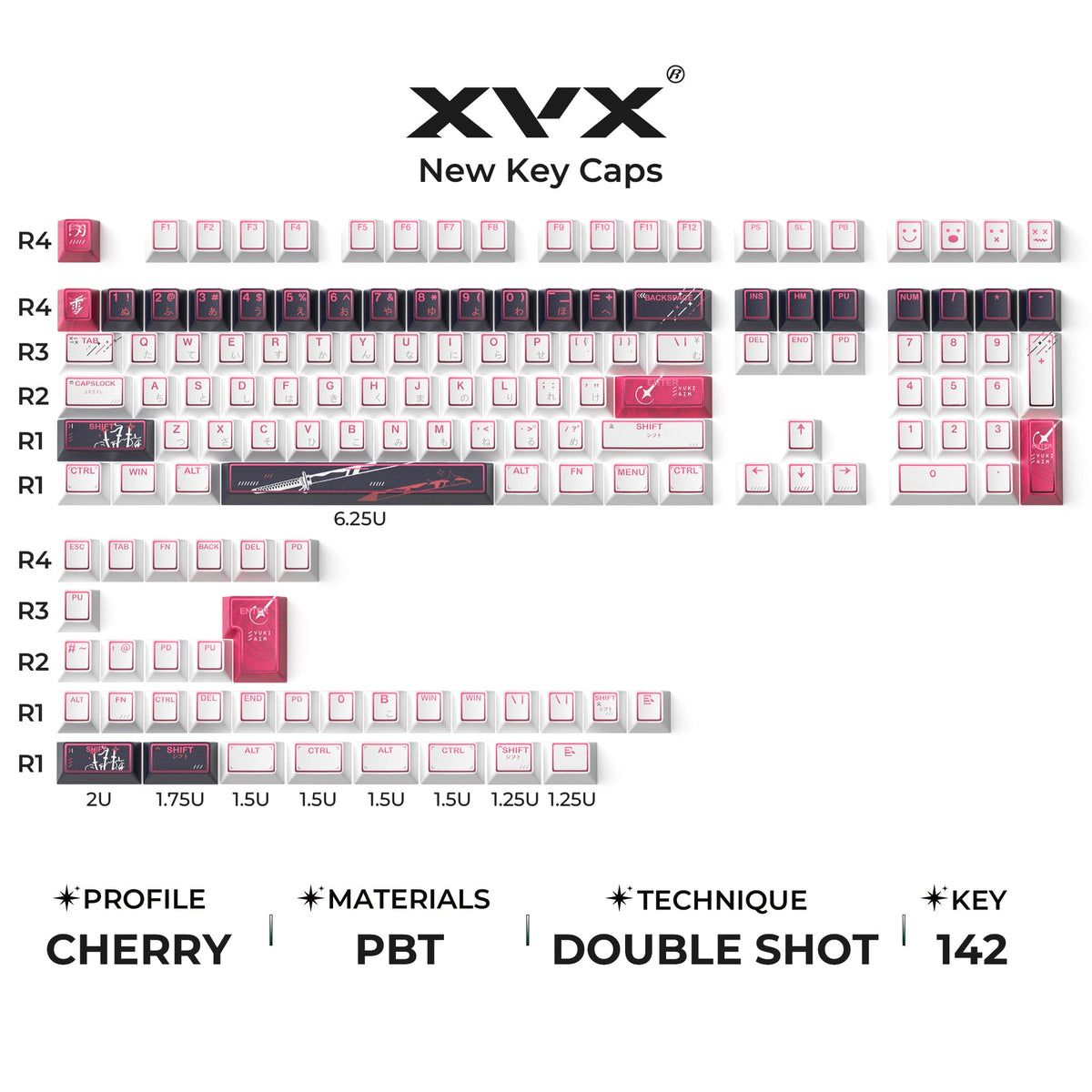 XVX PRISM Shine-Through Double-Shot Cherry Profile 142-Key PBT Keycap Set
