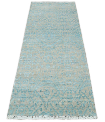 3x8 Fine Hand Knotted Camel and Blue Traditional Persian Style Antique Wool and Silk Rug