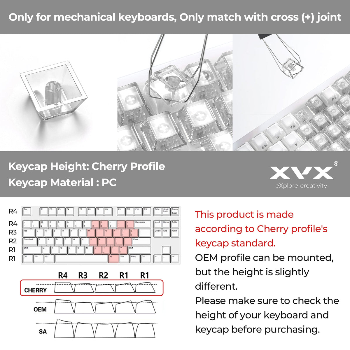 XVX Fizz Heart Series Cherry Profile PC 21-Key Artisan Keycap Set